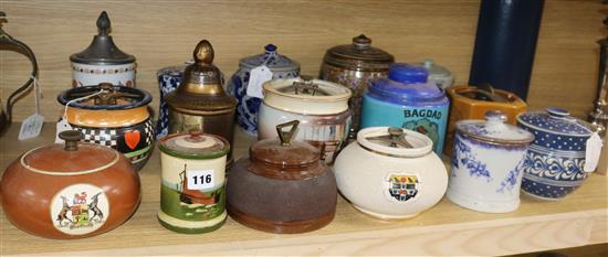 A Royal Doulton Monk tobacco jar and 15 other tobacco jars, various (16)